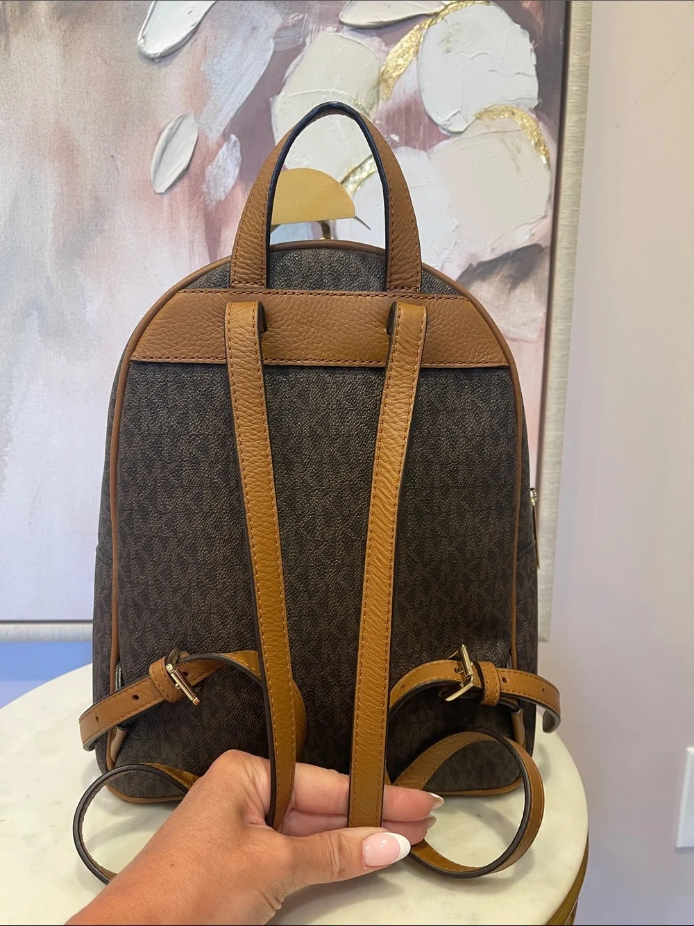 Michael Kors Brown MK Signature Backpack with Gold Hardware